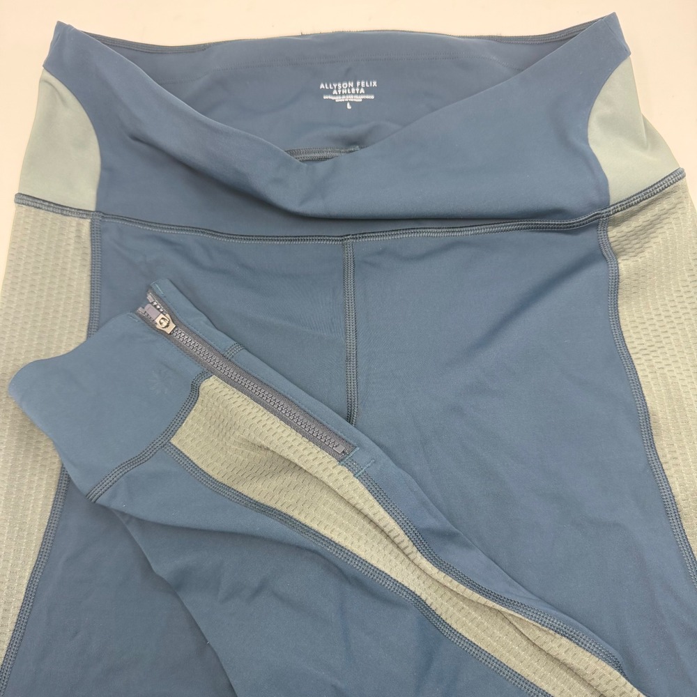 Allyson Felix Athleta Legend High Rise Tight Teal Green Mesh Zip Ankle Large